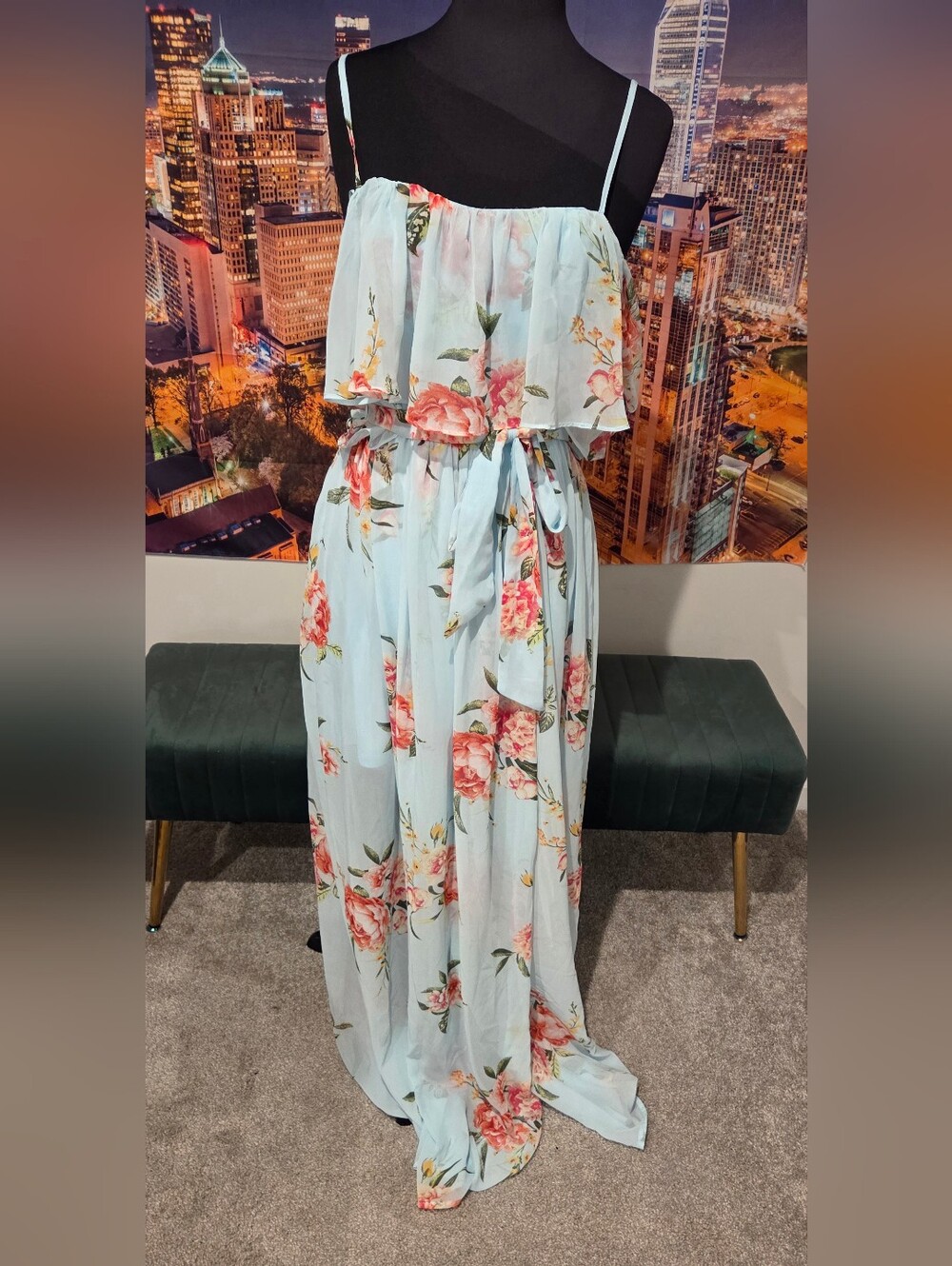 SHEIN Light Blue Floral Maxi Dress